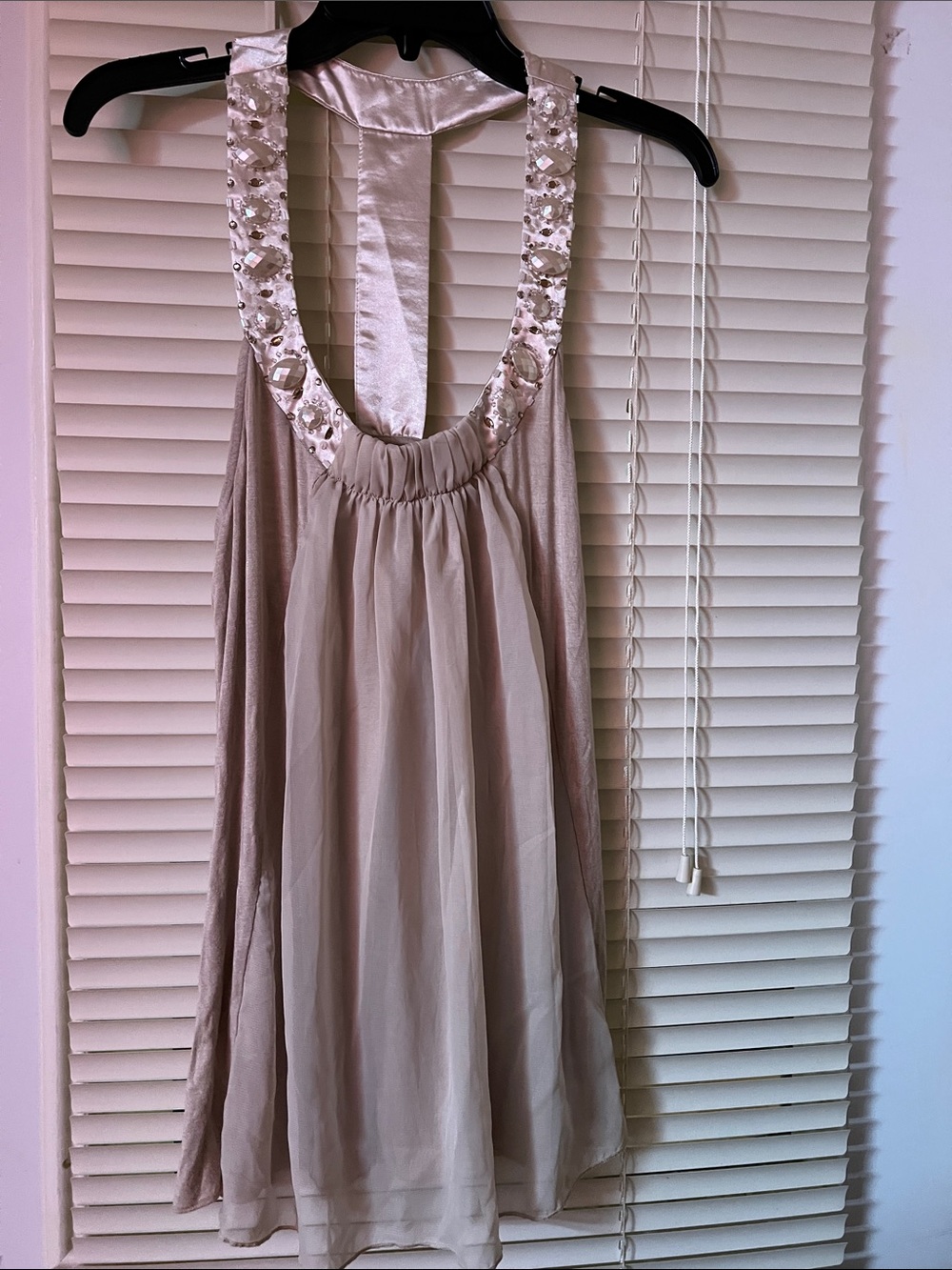 Charlotte Russe Cream Embellished Halter Chiffon Tank. Size L